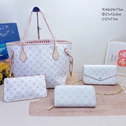 3 in 1 Exquisite Offer| LV Neverfull White+Chain+Wallet Three-Piece Set