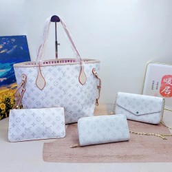 3 in 1 Exquisite Offer| LV Neverfull White+Chain+Wallet Three-Piece Set