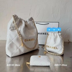 3 in 1 Exquisite Offer| Chanel 22 bag White Three-Piece Set